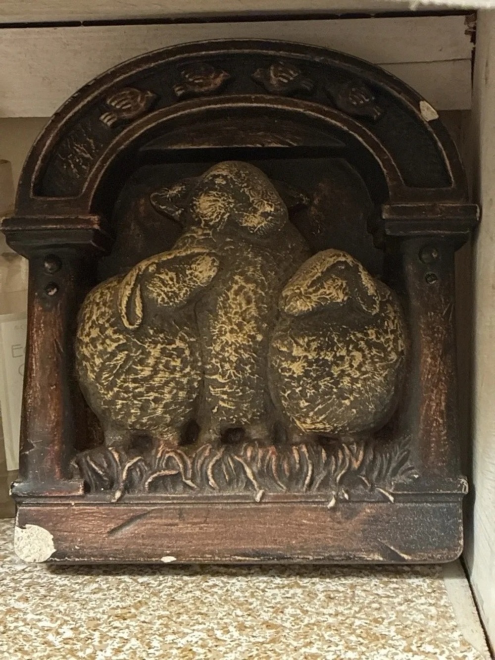 Vintage Three Lambs Wall Plaque - Brown & Gold